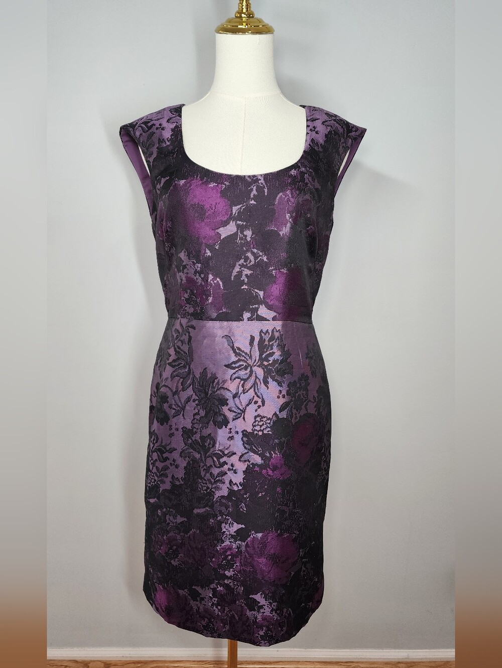 Sheath Midi Dress Floral Brocade Pattern Party Casual Size 6